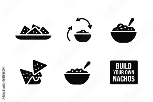 Nacho chips and dip icons with text nachos tortilla chips
