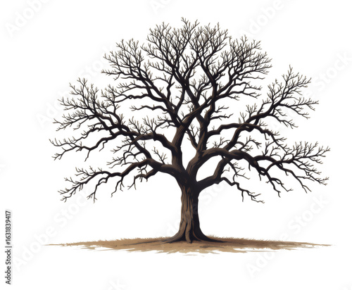 White Tree with Transparent Background, Digital Illustration for Web Design