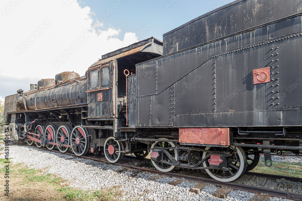 Naklejka premium An old steam engine train at Aziziye station in Turkey