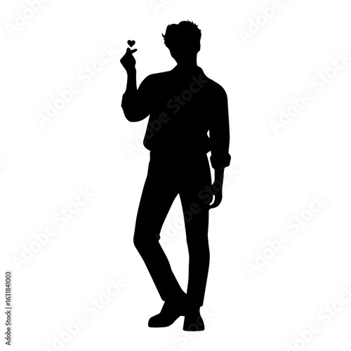 Kpop idol finger heart pose, in flat design silhouette. Kpop idol cartoon. White background. Colored cartoon with line art and white background. AI generated image.	