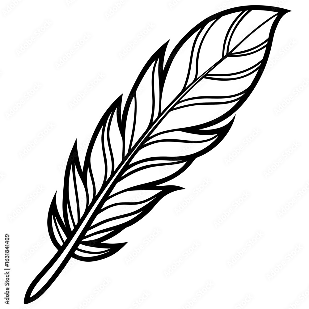 Fototapeta premium Feather Tattoo Vector Boho Line Art Symbol for Fashion, Branding & Digital Projects