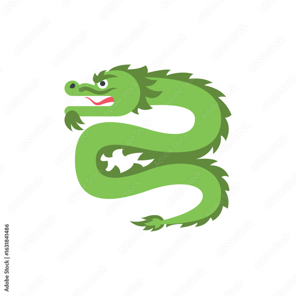 Naklejka premium Illustration of Pixel Art Green Dragon: Chinese Mythology Creature Design vector
