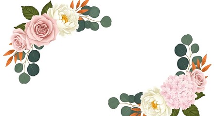 Pink and white floral arrangement with eucalyptus and orange leaves flowers pink roses