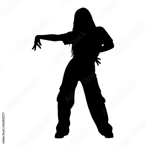 Girl Kpop idol dance pose. Kpop idol cartoon. White background. Colored cartoon with line art and white background. AI generated image.	