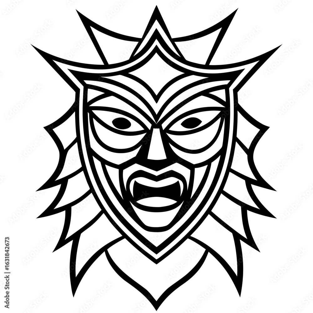 Fototapeta premium Tribal Demon Mask Vector Bold Ethnic Face Art for Tattoos, Posters & Gaming Graphics