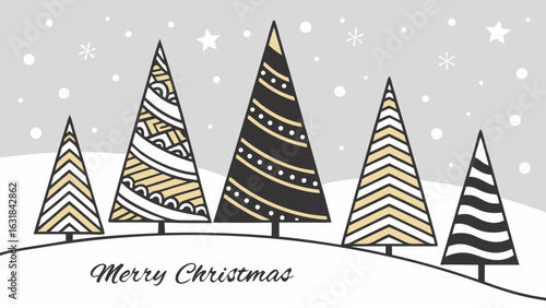 Stylized Christmas Trees in Winter Wonderland Scene.