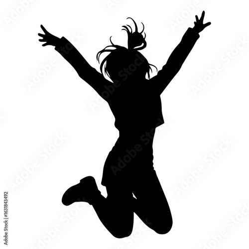 Girl Kpop idol jumping pose. Kpop idol cartoon. White background. Colored cartoon with line art and white background. AI generated image.	