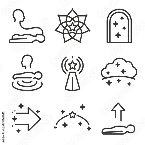 Astral Icon Patterns. Outline style icon of Astral Vibration Patterns: astral cord, silver thread, vibrating star lattice, astral