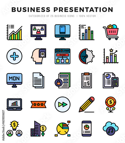 Business Presentation Lineal Color icons. Vector Lineal Color illustration.