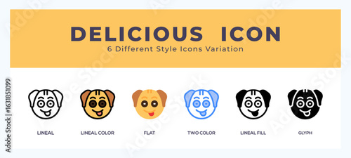 Delicious dog icon set with different styles. Design elements for logo. Vector illustration.