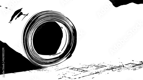 A monochrome image depicting a tightly rolled blueprint resting on architectural plans with a stark contrast