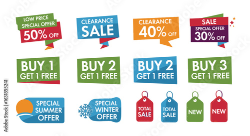 Vector art of collection of sale discount offer labels isolated on white background