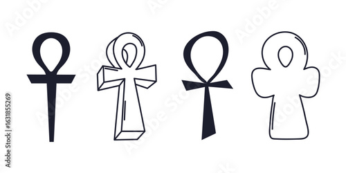 Set collection of hand drawn tattoo Ankh icon clipart avatar logotype isolated illustration