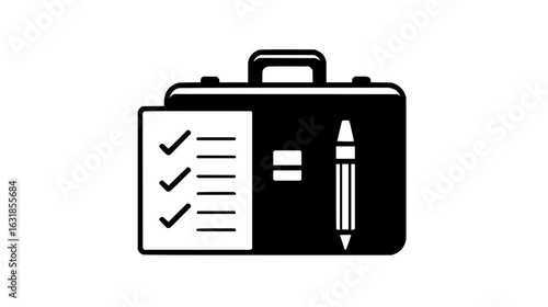 A briefcase with a checklist and a pencil representing business planning and organization skills needed