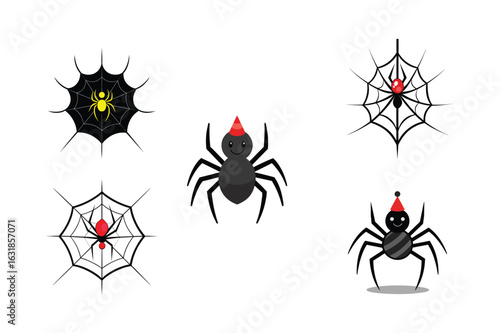 Spider In Web Vector Illustration