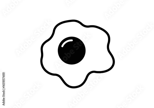 Simple Fried Egg Icon: A clean, minimalist black and white illustration of a perfectly cooked fried egg, representing breakfast and culinary simplicity.