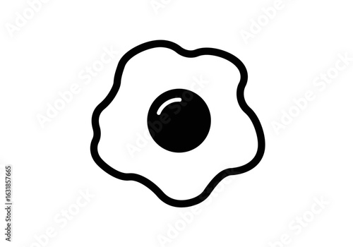 Simple Fried Egg Silhouette: A minimalist line art illustration of a perfectly cooked fried egg, showcasing the yolk and egg white in a clean, modern style.