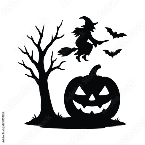 halloween pumpkin with bats and moon