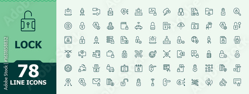 Lock line icon set. It contains symbols to access, padsecure, protect, locker and more. Security icon set. Minimal icons collection. Editable stroke vector art.