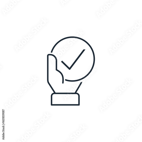 Hand with a check mark. Сhoice  top services. High quality execution. Vector linear icon illustration isolated on white background.
