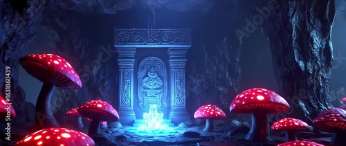 Subterranean wonderland with luminous mushroom forest