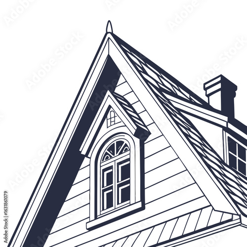 Vector art of closeup of a traditional house roof with a dormer window isolated on white background