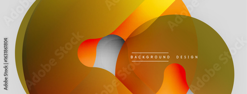 Abstract fluid shapes overlap, creating warm color gradients. Design features orange, yellow, gold tones on white backdrop.