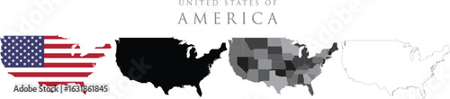 USA map isolated on transparent background. USA map in official, silhouette and outline for design. Vector illustration