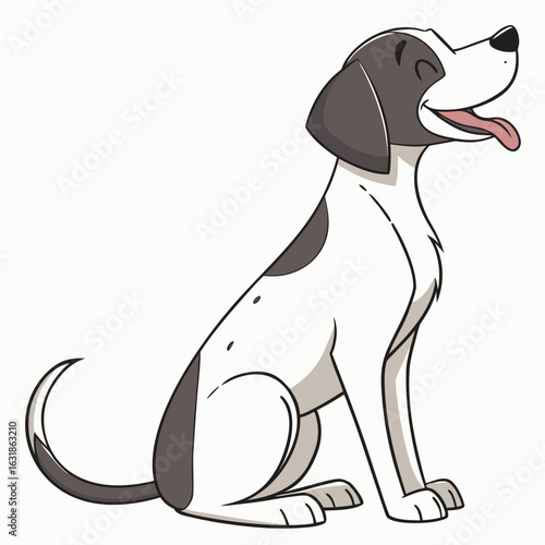 Happy cartoon dog sitting and panting isolated on white background