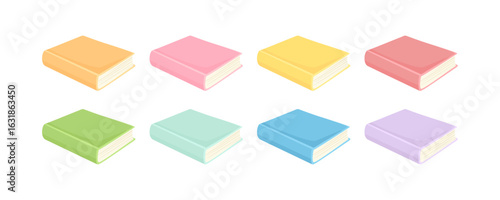 Set of colorful books isolated on white background. Vector cartoon flat illustration. 
