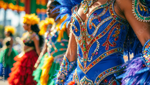 Close up photography of samba costumes