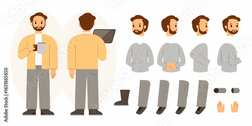 Man character design kit with multiple poses and body parts