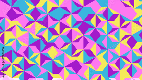 Vibrant polygonal mosaic bursting with dynamic color gradients and seamless geometric rhythm. A bold low-poly pattern design blending futuristic style with digital artistry – perfect for ultra-modern