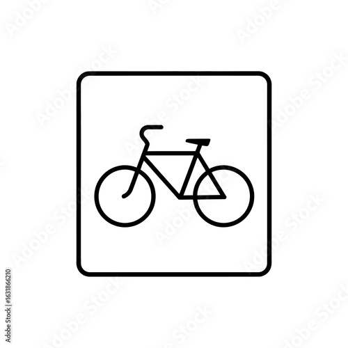 Simple bicycle line icon in a rounded square. A minimalist pictogram representing transportation, cycling, and eco-friendly travel concepts.