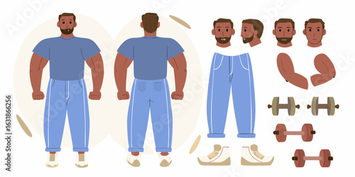 Character design kit for a muscular man with workout gear