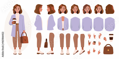 Character design kit for a stylish woman with coffee and accessories