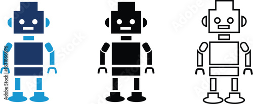 Humanoid AI robot vector. Artificial intelligence science concept. Technology ai humanoid robot flat style silhouette and line icon vector illustration