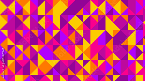 Vibrant polygonal mosaic bursting with dynamic color gradients and seamless geometric rhythm. A bold low-poly pattern design blending futuristic style with digital artistry – perfect for ultra-modern