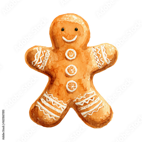 My original gingerbread man watercolor artwork — professionally vectorized into EPS format with AI-based enhancement. Isolated on a bright white background.