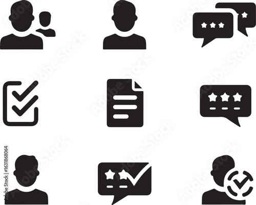 Customer reviews, ratings, and feedback concept with business icons in design