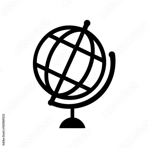 Icon illustration of world globe with stand showing longitudes and latitudes