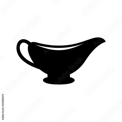 Black silhouette of a gravy boat on a white background image