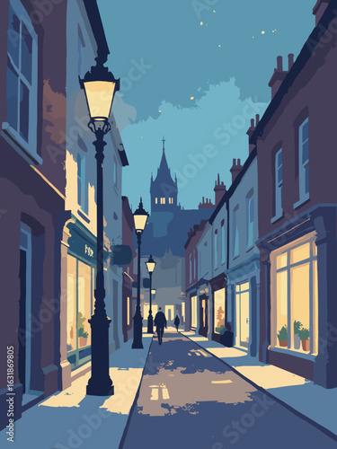 Swadlincote – Civic Quarter Bath Street and pedestrian lights in lamp gold, street gray, pavement beige, and dusk blue