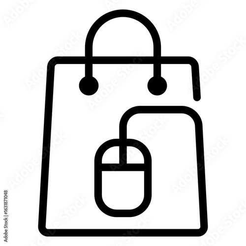 Logo tienda en línea. Icono bolsa de la compra con mouse de ordenador