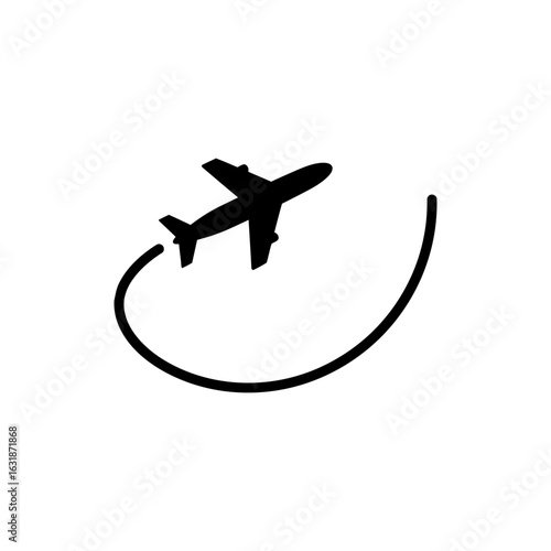 Airplane circling in sky icon for aviation travel and flight path