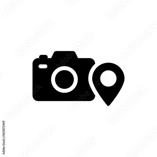 Camera with location tag black filled icon travel photography geotag design