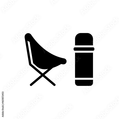 Camping chair and thermos icon for outdoor relaxation and hiking rest