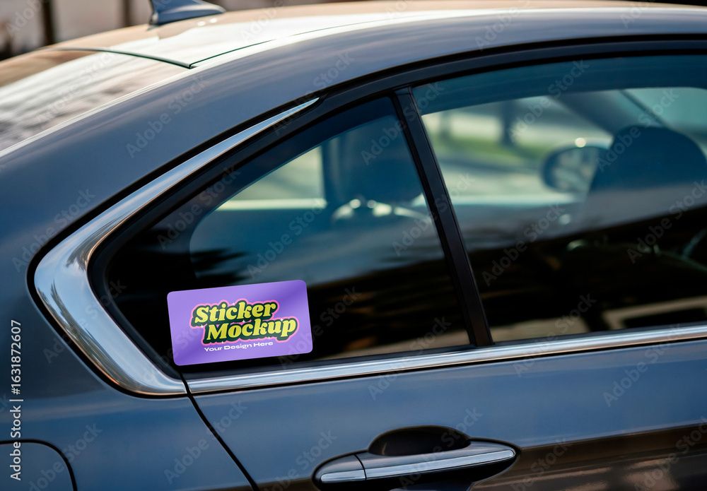 Car Window Sticker Example Sticker on Car Window Mockup Stock Template | Adobe Stock
