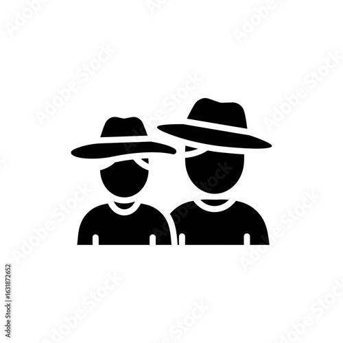  Couple with sun hats black filled icon symbol of summer holiday fashion and seaside relaxation