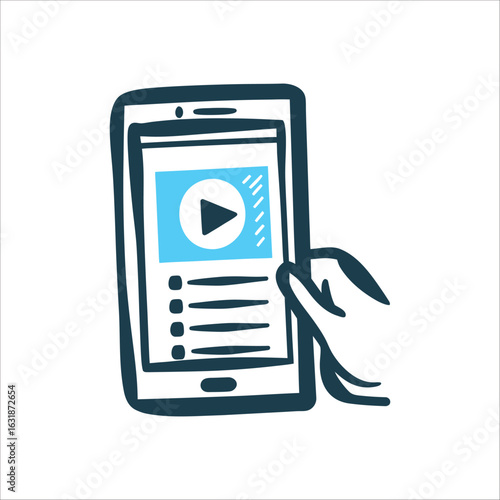 Smartphone Video Learning Hand Drawn Icon Mobile Learning Smartphone with a play icon